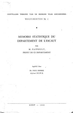 Book cover 18050001: FAIPOULT M. - Paul Deprez Dr | Mémoire Statistique du Département de l