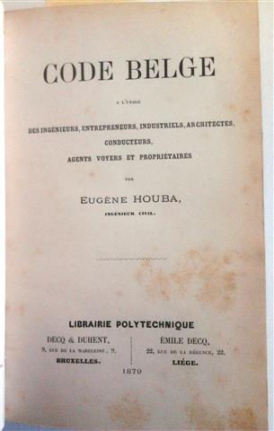 Book cover 18790002: HOUBA Eugène | Code belge à l