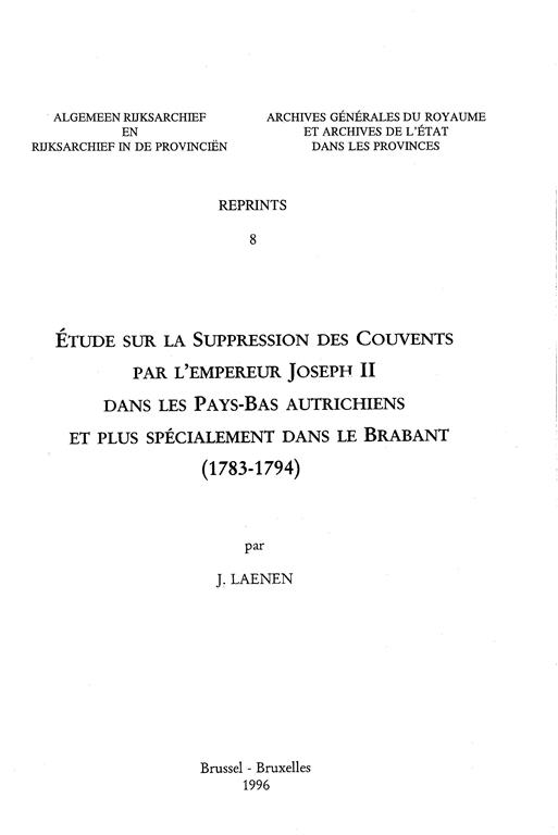 Book cover 19050005: LAENEN Joseph Abbé | Etude sur la suppression des couvents par l