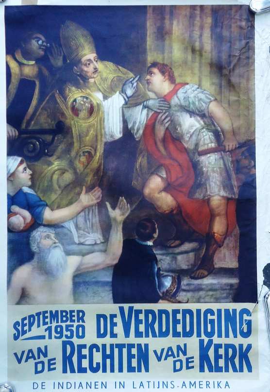 Book cover 1950000002: NN. | AFFICHE: September 1950: De verdediging van de rechten van de Kerk (illustratie: een kardinaal met mijter vermaant en weert een Romeins veldheer uit een kerkgebouw)