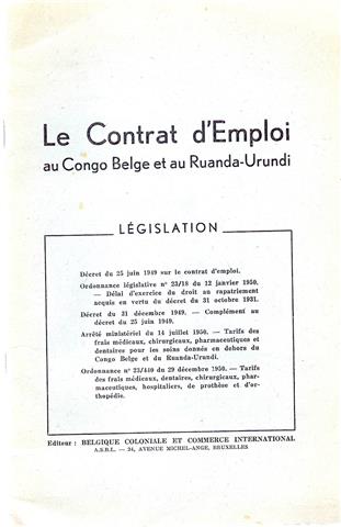 NN - Le Contrat d'Emploi au Congo Belge et au Ruanda-Urundi