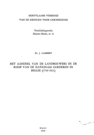Book cover 19700040: LAMBERT Jan Dr | Het aandeel van de landbouwers in de koop van de nationale goederen in België (1796-1821)