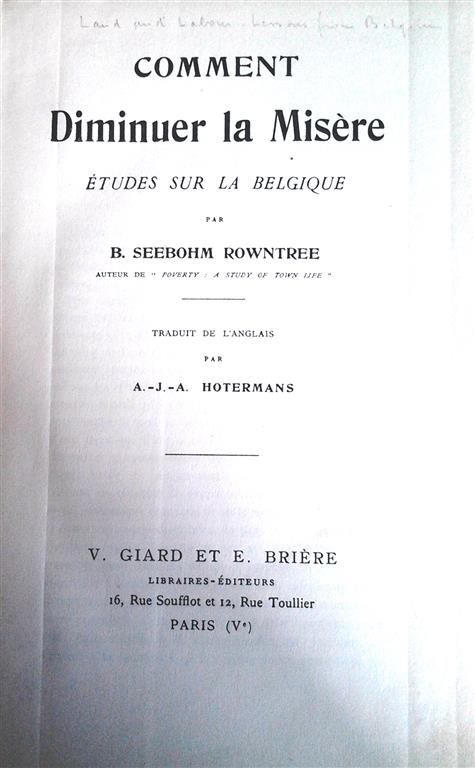 Comment diminuer la misère: Etudes sur la Belgique (traduction de Land and Labour - Lessons from Belgium)