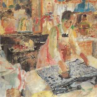 Book cover 201903081526: SCHOONBAERT Lydia M.A. Dr | Nood zoekt brood. Vrouwenarbeid in de Belgische schilderkunst van 1860 tot 1960. KMSKA, 14 februari tot 12 april 1987.