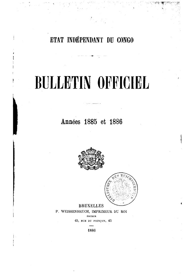 Book cover 202106132401: Etat Indépendant du Congo - roi Léopold II | Etat Indépendant du Congo - Bulletin Officiel – Année 1885-86 [E-BOOK]