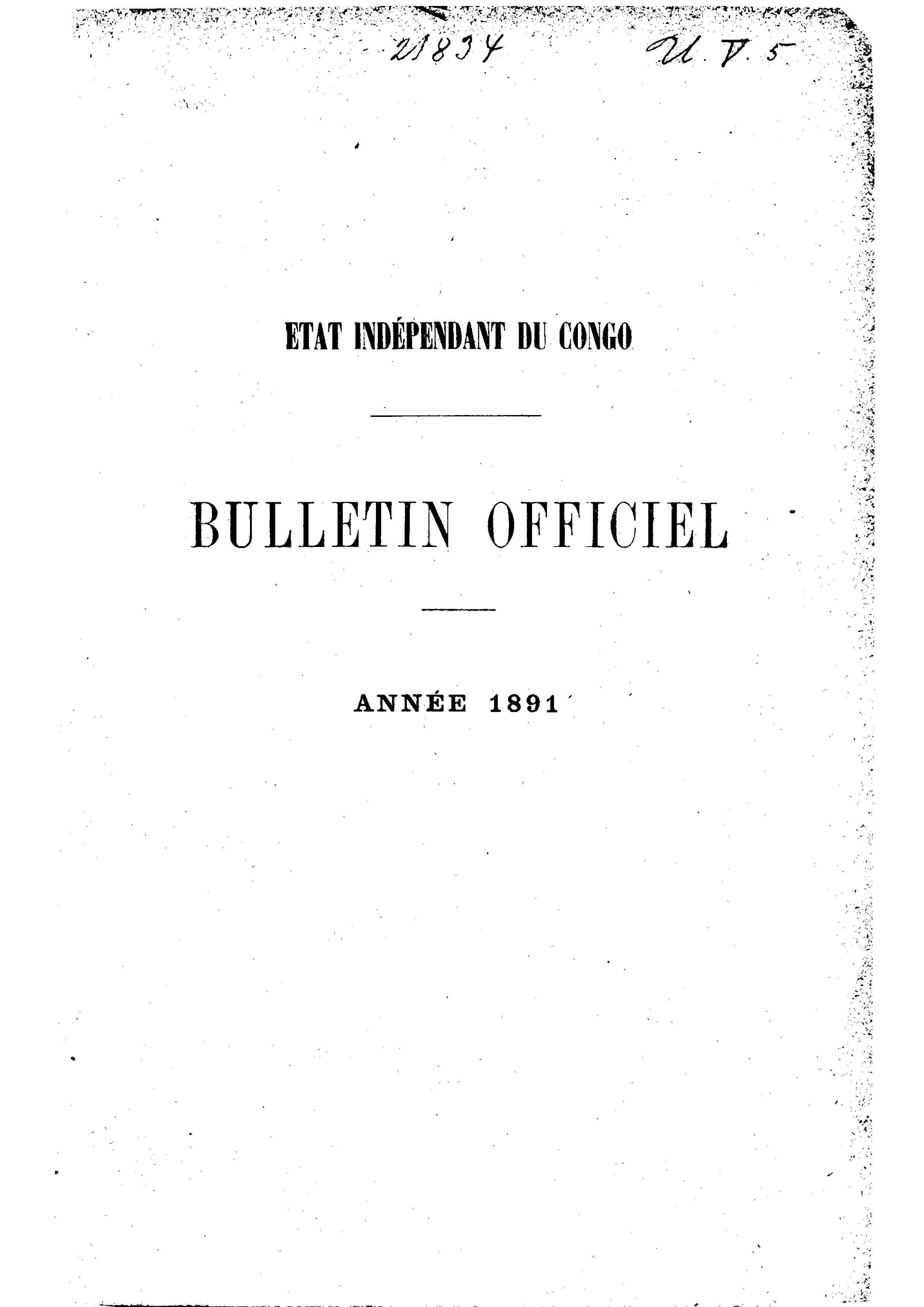 Book cover 202106132406: Etat Indépendant du Congo - roi Léopold II | Etat Indépendant du Congo - Bulletin Officiel – Année 1891