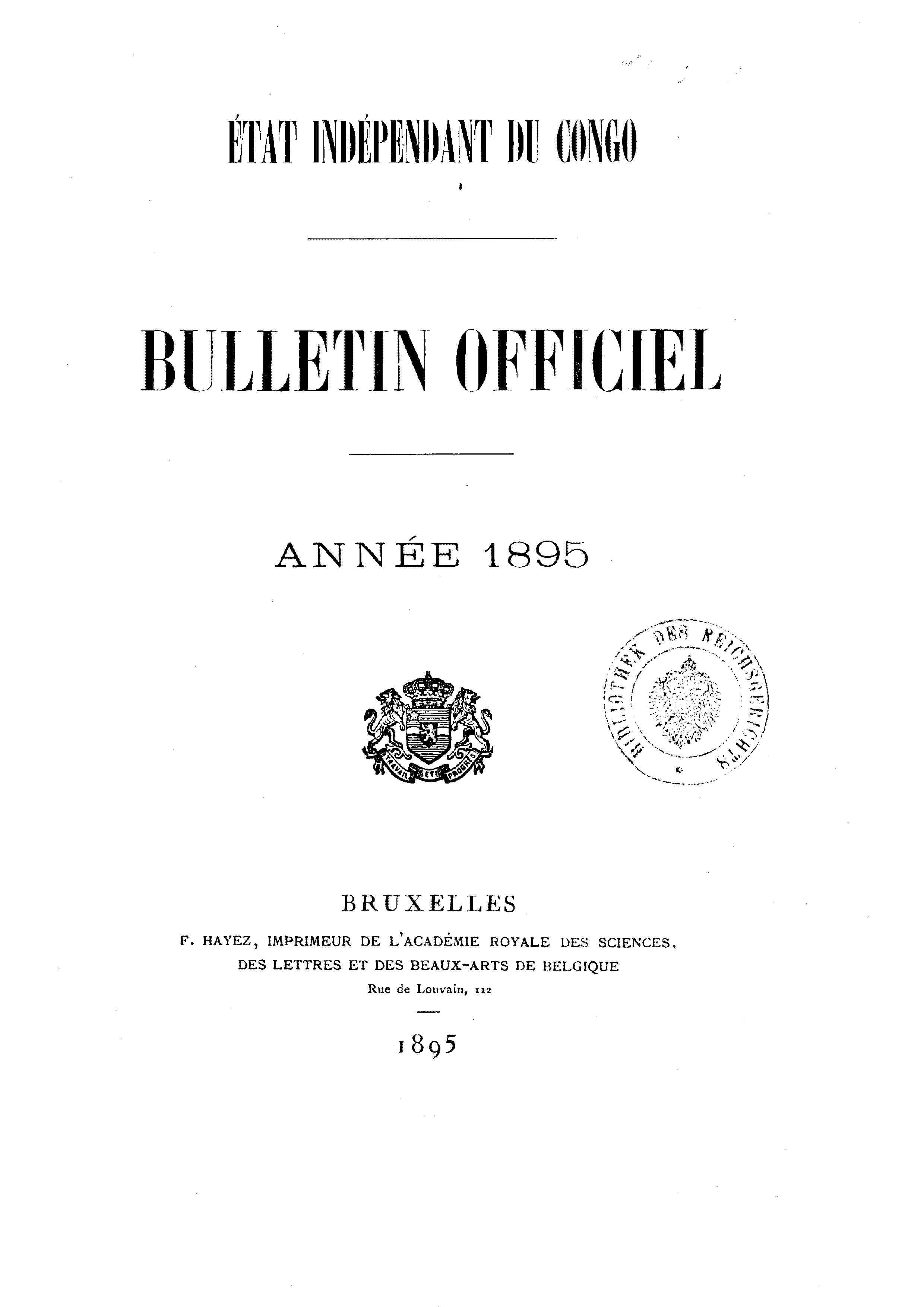 Book cover 202106132410: Etat Indépendant du Congo - roi Léopold II | Etat Indépendant du Congo - Bulletin Officiel – Année 1895