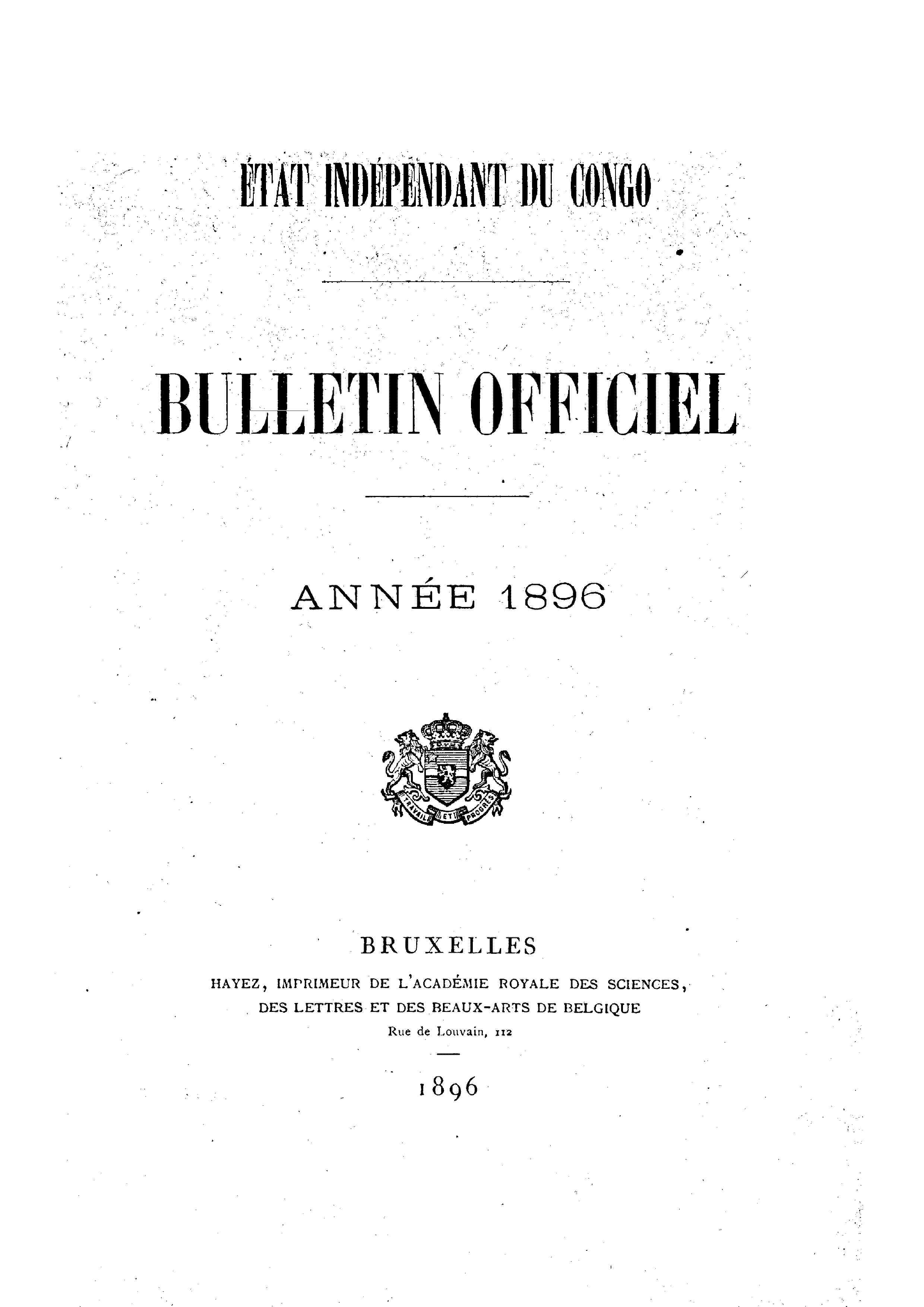 Book cover 202106132411: Etat Indépendant du Congo - roi Léopold II | Etat Indépendant du Congo - Bulletin Officiel – Année 1896