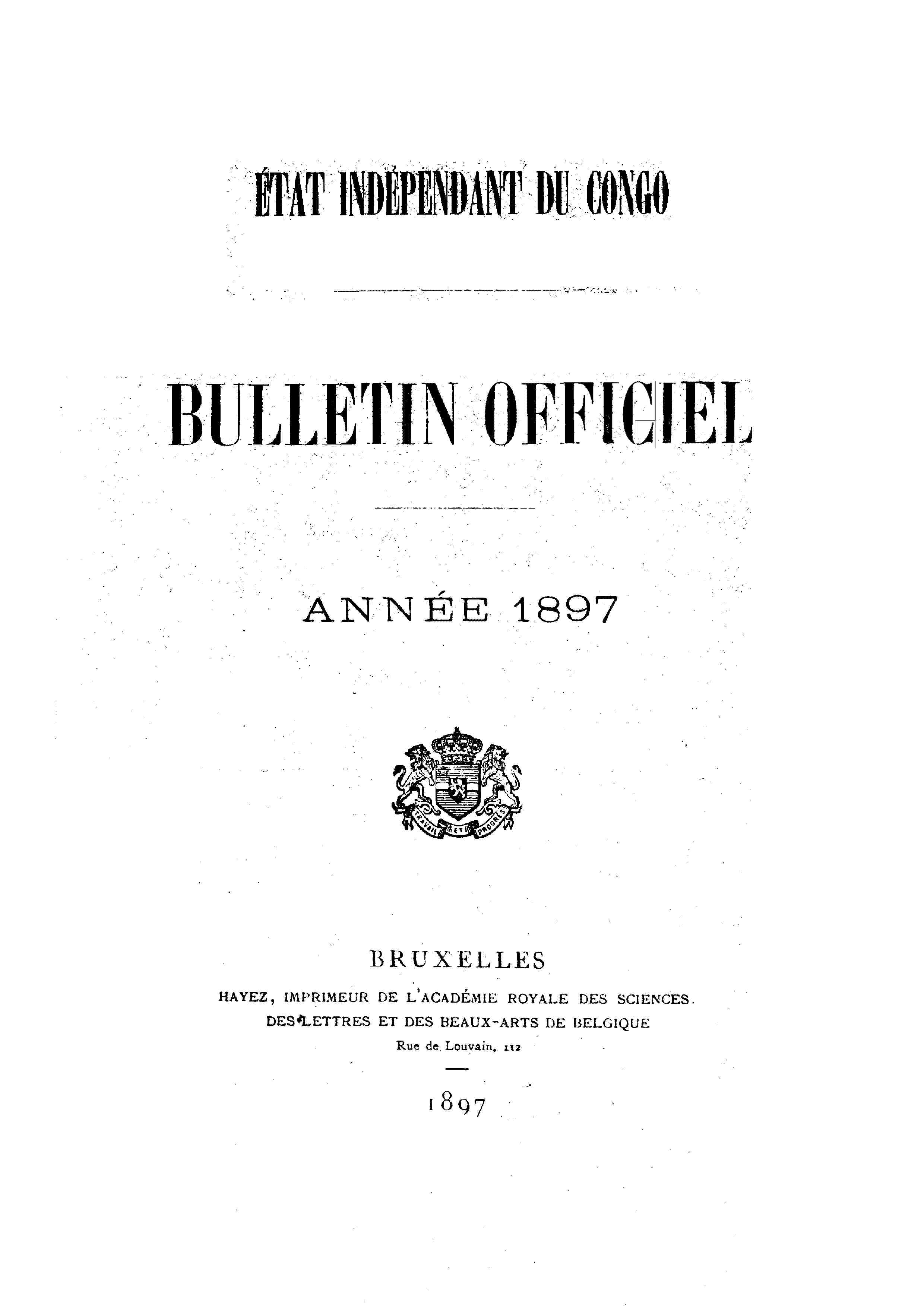 Book cover 202106132412: Etat Indépendant du Congo - roi Léopold II | Etat Indépendant du Congo - Bulletin Officiel – Année 1897