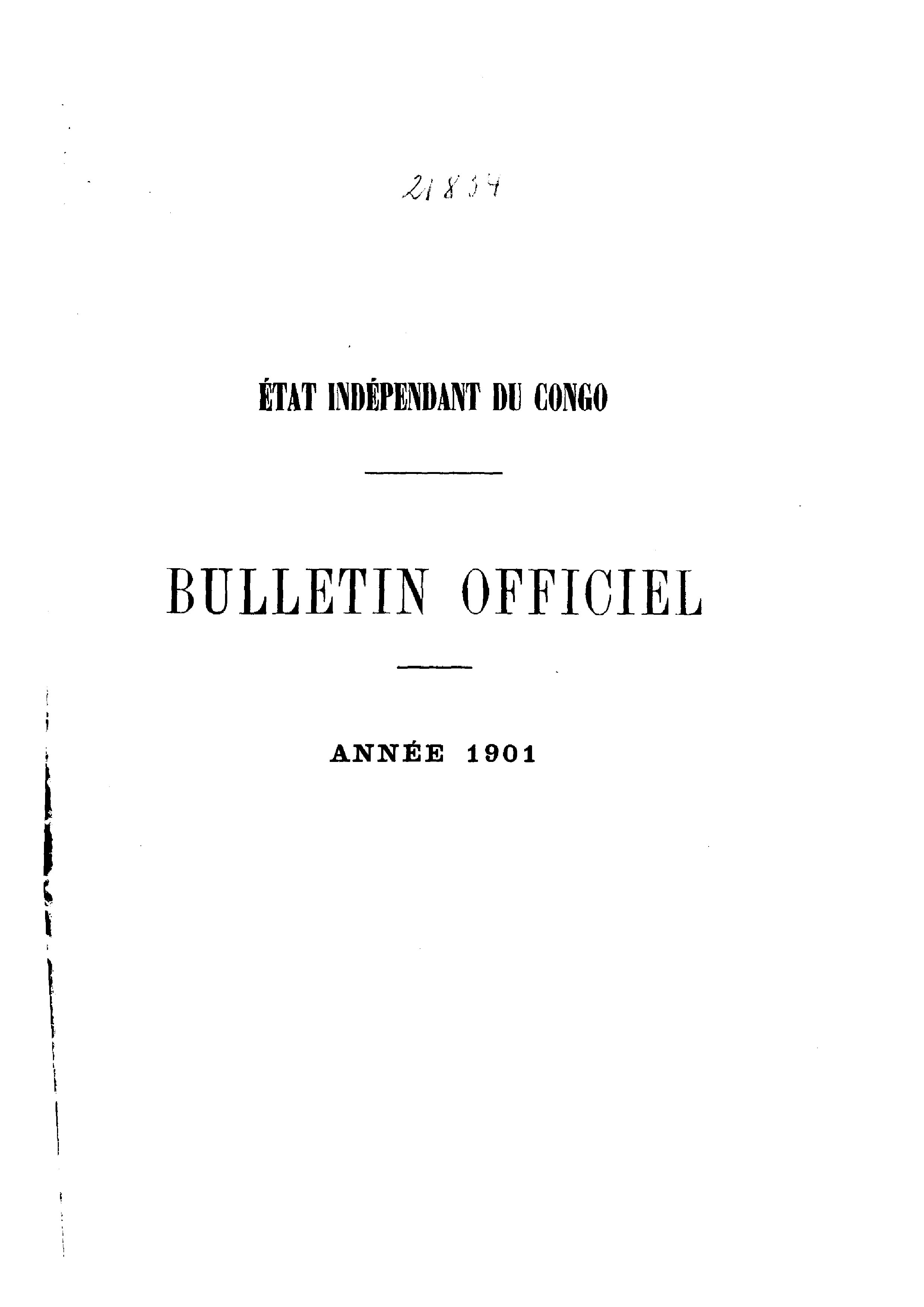 Book cover 202106132416: Etat Indépendant du Congo - roi Léopold II | Etat Indépendant du Congo - Bulletin Officiel – Année 1901