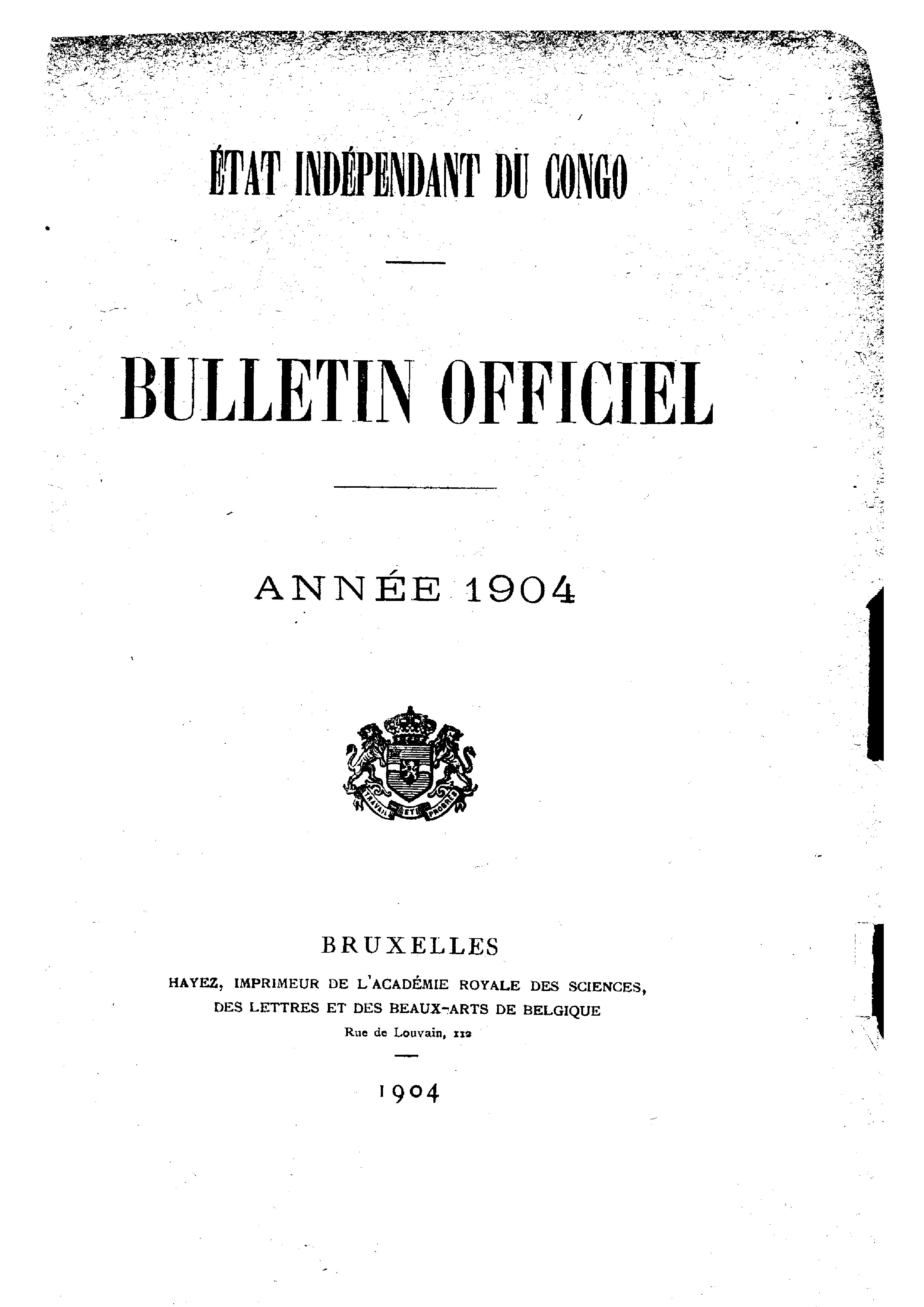 Book cover 202106132419: Etat Indépendant du Congo - roi Léopold II | Etat Indépendant du Congo - Bulletin Officiel – Année 1904