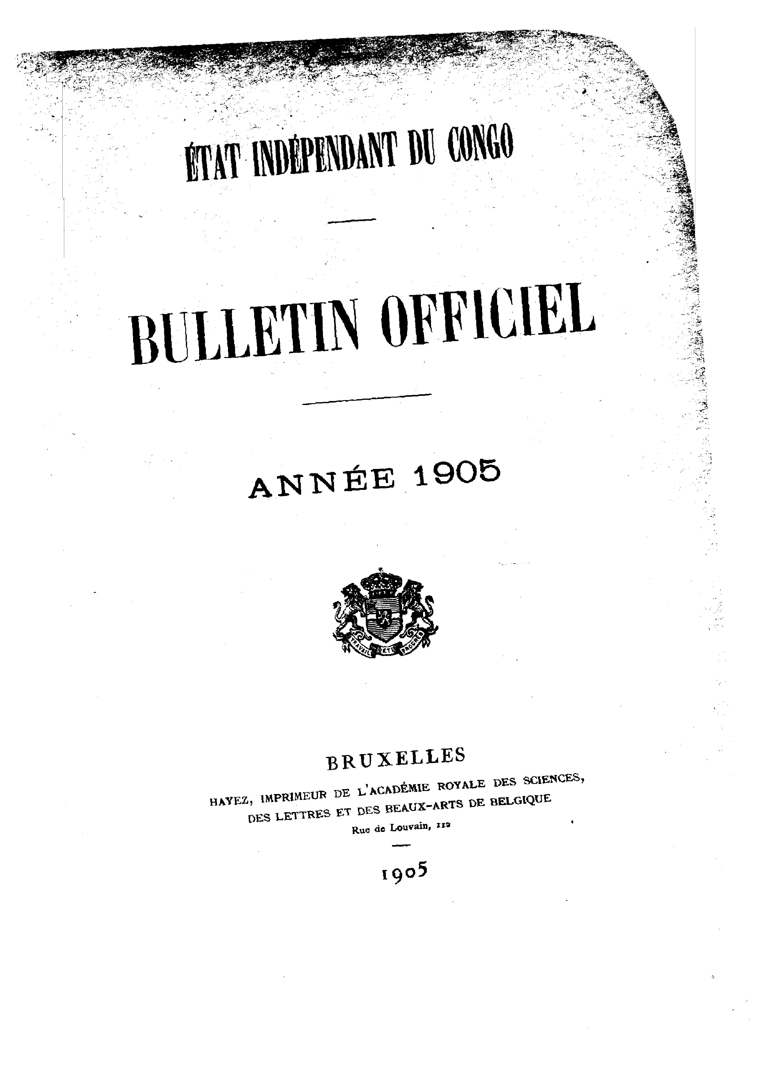 Book cover 202106132420: Etat Indépendant du Congo - roi Léopold II | Etat Indépendant du Congo - Bulletin Officiel – Année 1905
