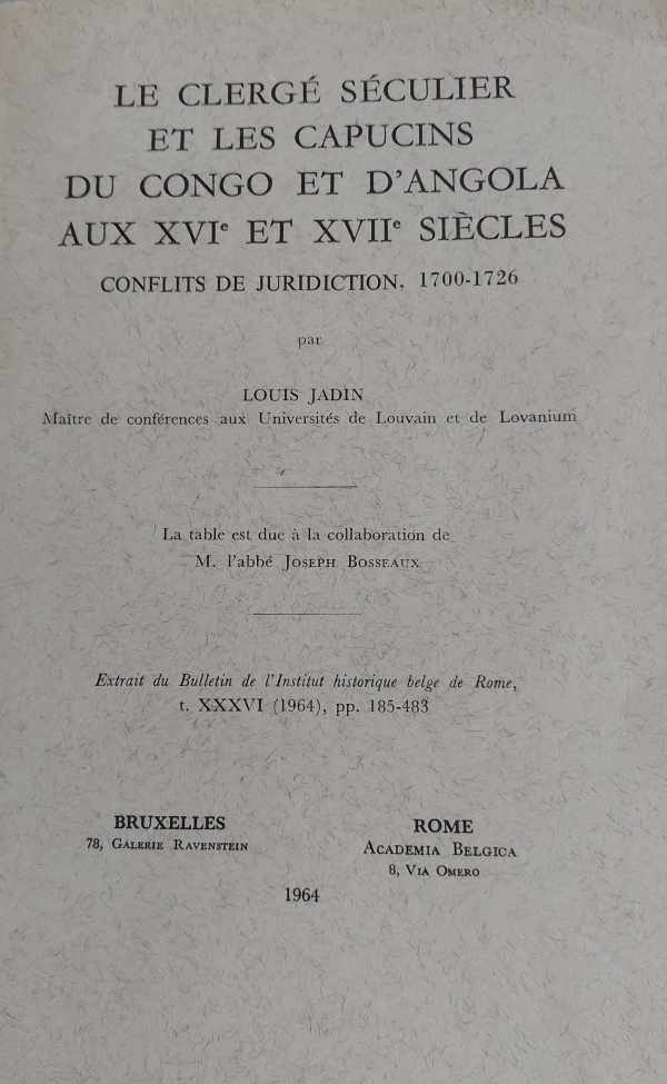 Book cover 202205201443: JADIN Louis | Le clergé séculier et les capucins du Congo et d