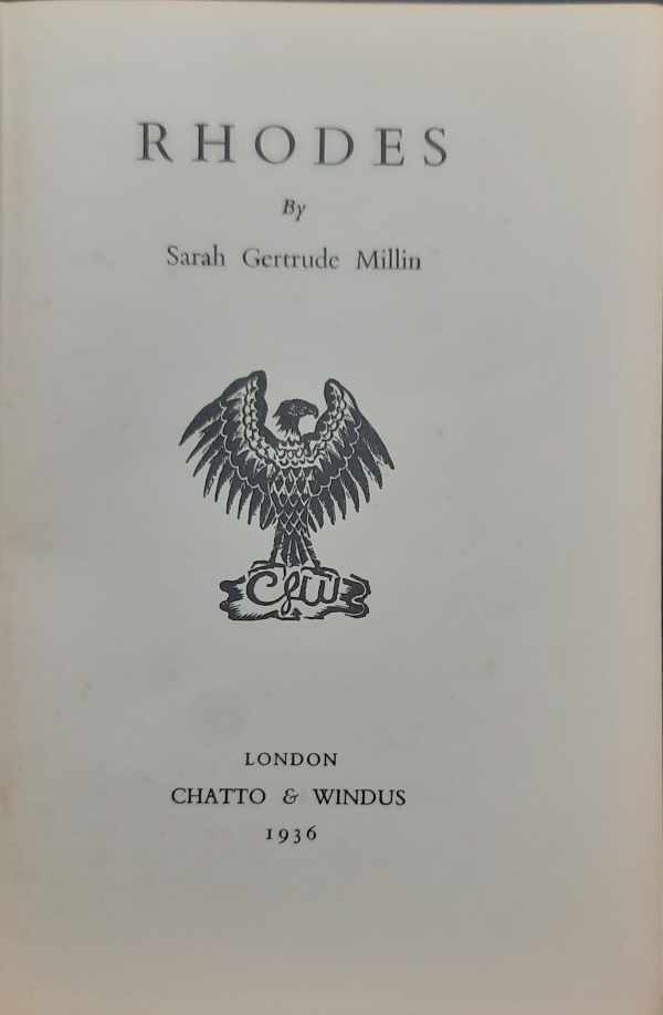 Book cover 202303061820: MILLIN Sarah Gertrude | Rhodes