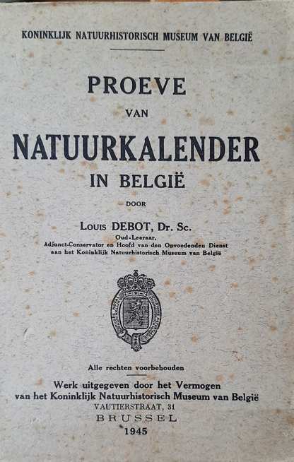 Book cover 36711: DEBOT Louis | Proeve van Natuurkalender in België