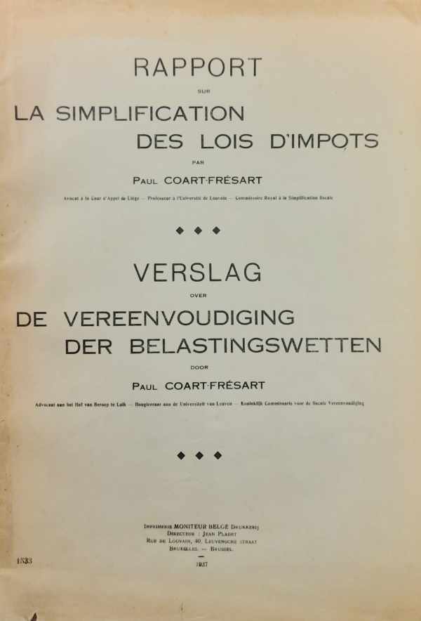 Book cover 19370033: COART-FRESART Paul | Rapport sur la simplification des lois d