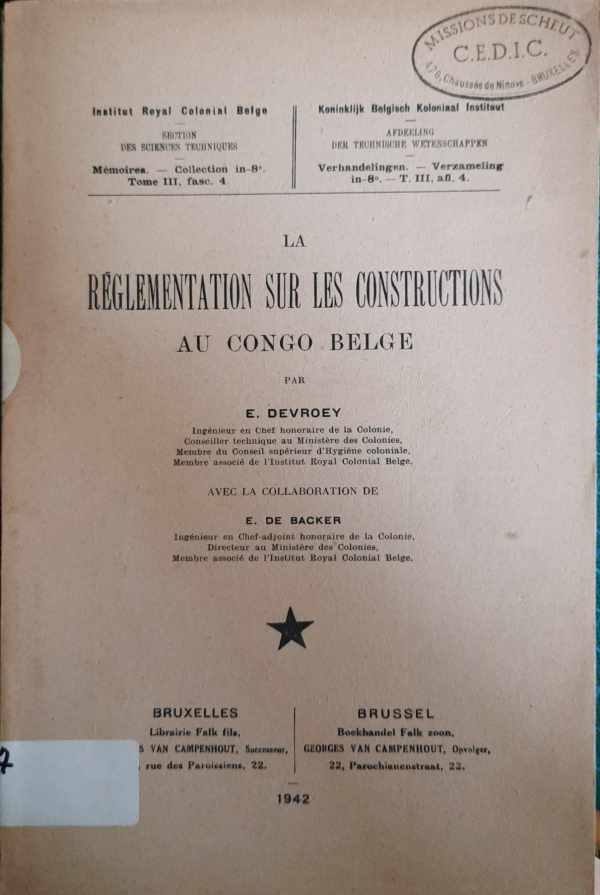 Book cover 19420049: DEVROEY E., DE BACKER E. | La réglementation sur les constructions au Congo belge