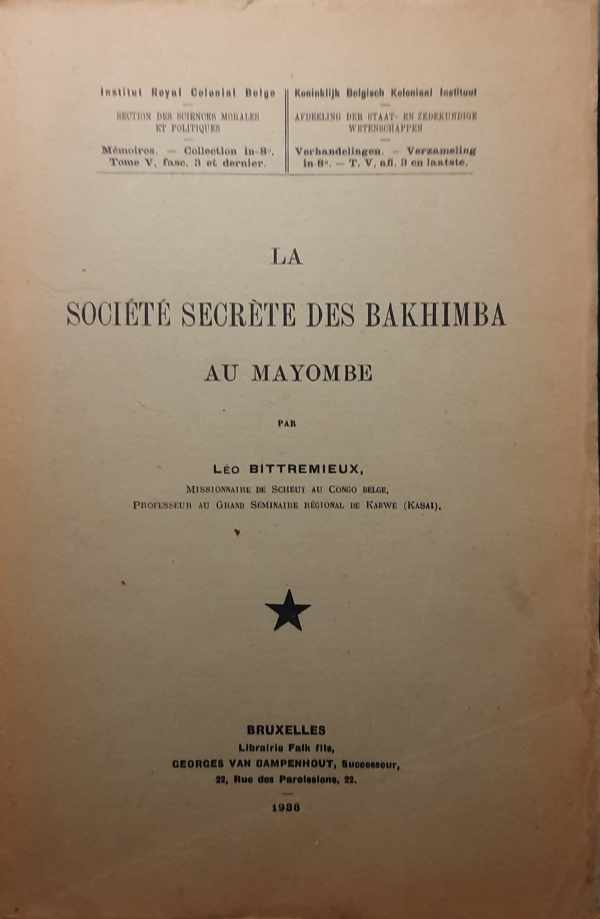 Book cover 202403140112: BITTREMIEUX Léo | La société secrète des Bakhimba au Mayombe