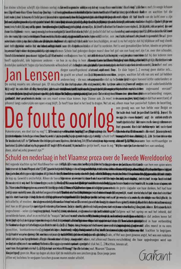 Book cover 202404081756: LENSEN Jan | De foute oorlog - Schuld en nederlaag in het Vlaamse proza over de Tweede Wereldoorlog