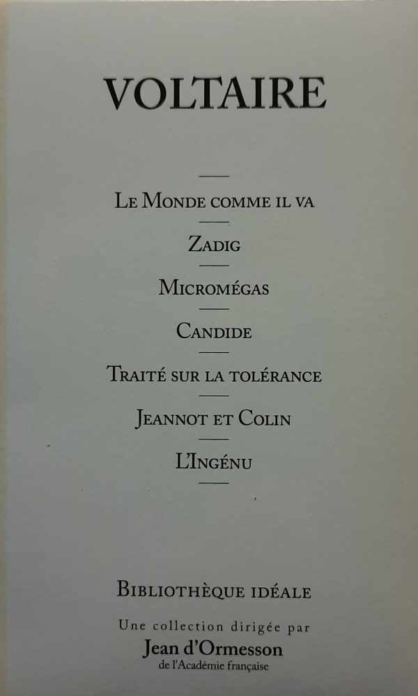 Book cover 75509: VOLTAIRE | LE MONDE COMME IL VA - ZADIG - MICROMEGAS - CANDIDE - TRAITE SUR LA TOLERANCE - JEANNOT ET COLIN - L